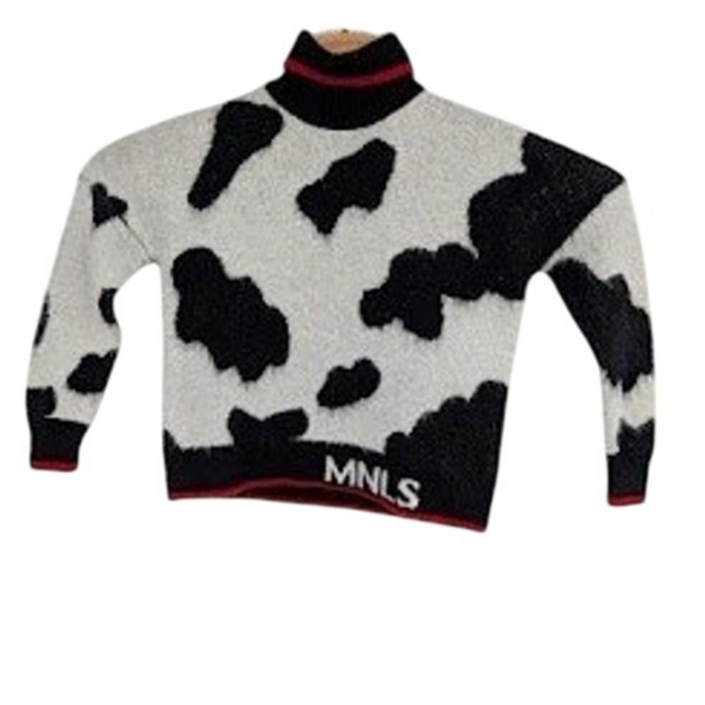 Monnalisa‎ NWT Kids Maxi Pullover Cow Print turtleneck Sweater sz 9